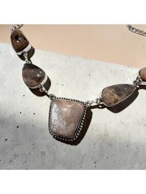 Chocolate Moonstone 925 Silver Plated Necklace